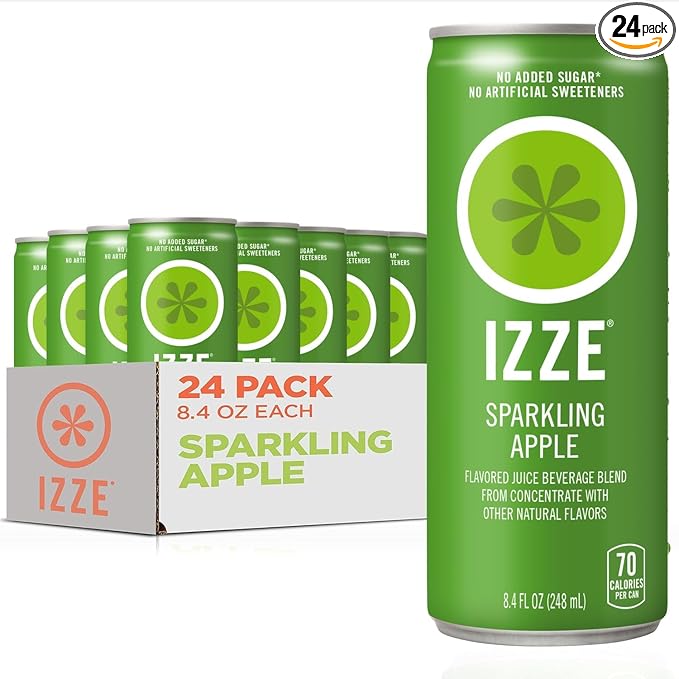 IZZE Sparkling Water Juice Beverage Blend Apple No Sugar Added 8.4 FL OZ 24 Cans