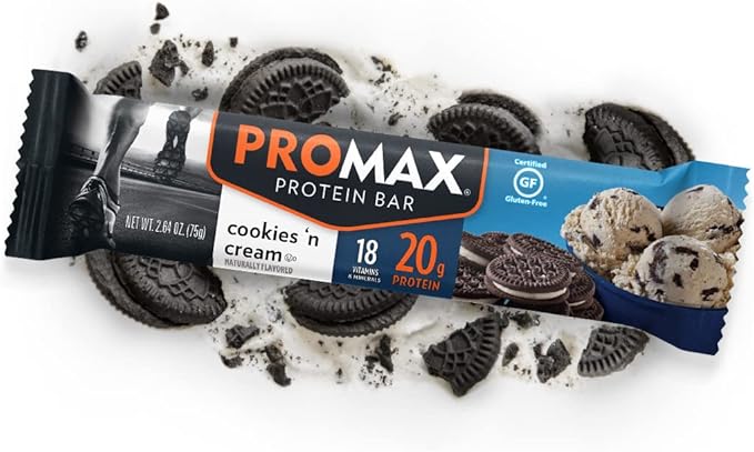 Promax Protein Bar Cookies 'n Cream 20g High Protein Gluten Free 12 Count