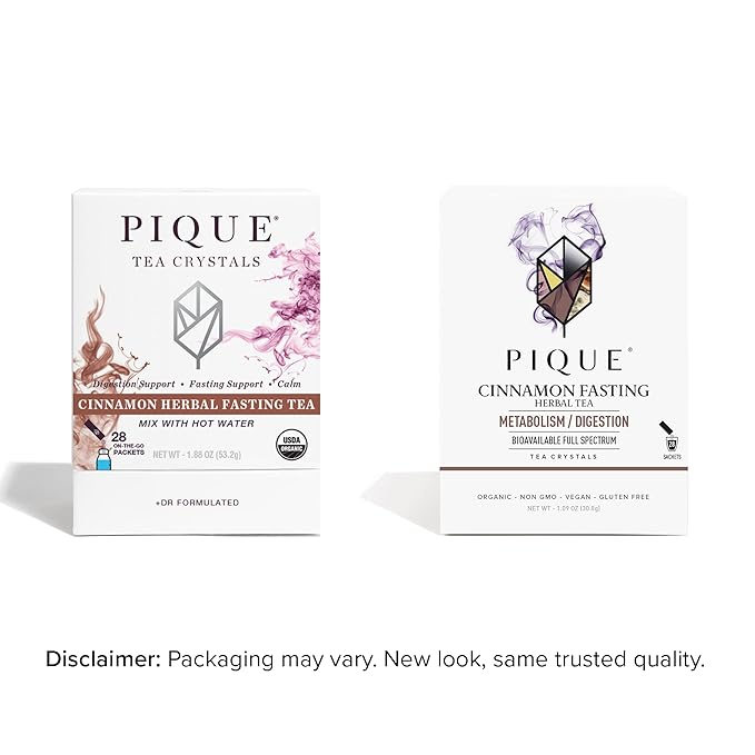 Pique Organic Cinnamon Spice Herbal Tea Crystals - Caffeine-Free Fasting Tea for Healthy Digestion Warming Cinnamon Supports Healthy Metabolism - 28 Single Serve Sticks (Pack of 1)