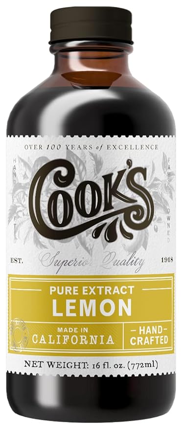 Cook's Pure Lemon Extract Premium Quality Cold Pressed Lemon Sugar Free Gluten Free Allergen Free16 oz