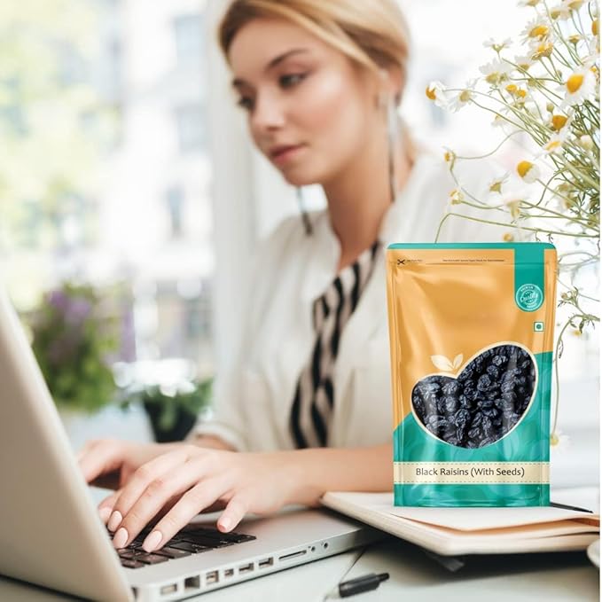 Premium Afghani Black Raisins With Seeds Kali Kishmish | Munakka Dry Fruits | Delicious &amp Healthy Snack | High in Antioxidants Naturally Sweet &amp tasty -200 gm