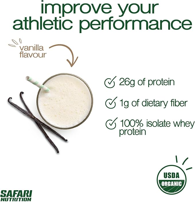 Safari Nu 100% Isolate Premium Protein Powder Vanilla - 2 LB Tub 26G of Protein - Isolate Whey Protein Blend - 12g BCAAs Per 2 Scoops (2 Pounds Isolate Vanilla)