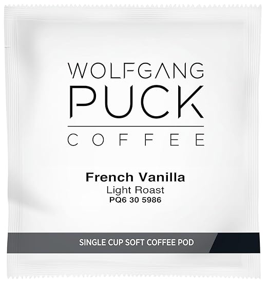 Wolfgang Puck Coffee French Vanilla Light Roast 9.5 Gram Soft Pods 18 Count (Pack of 6)