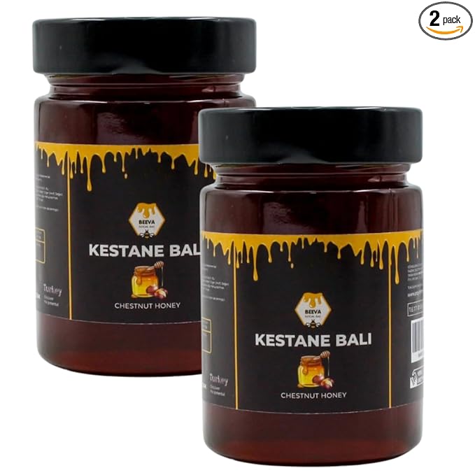 Natural Turkish Chestnut Honey 2-Pack (2 x 460g/16.23fl oz) - Pure Raw Kestane Bali Glass Jars Ships as a 2-Unit Pack