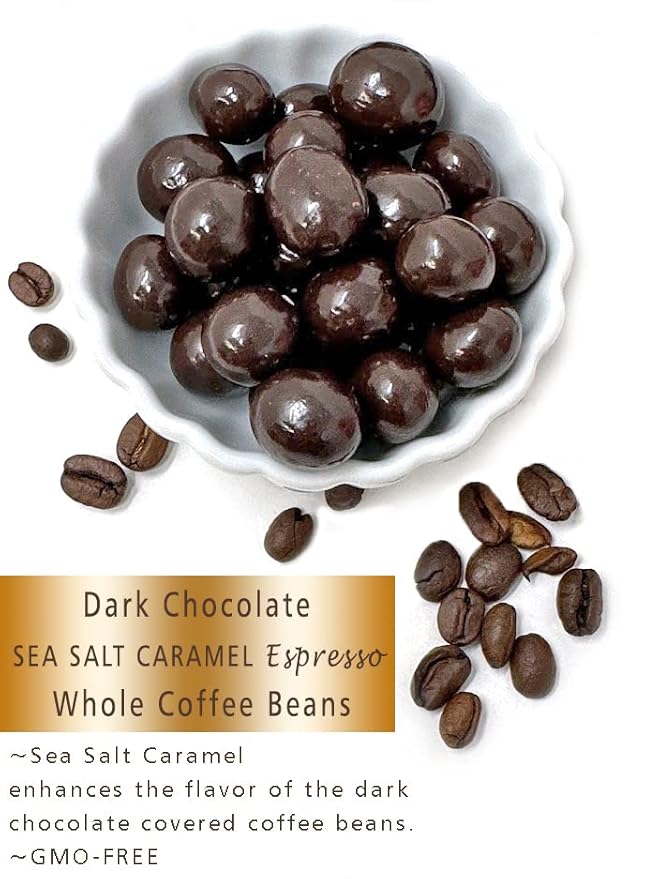 SweetGourmet Sea Salt Caramel Dark Chocolate Covered Espresso Coffee Beans | 1 Pound