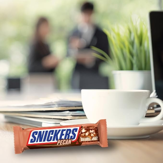 SNICKERS Pecan Milk Chocolate Candy Bar - Full Size Bars Bulk Box Individually Wrapped 24-Pack 33.8 oz
