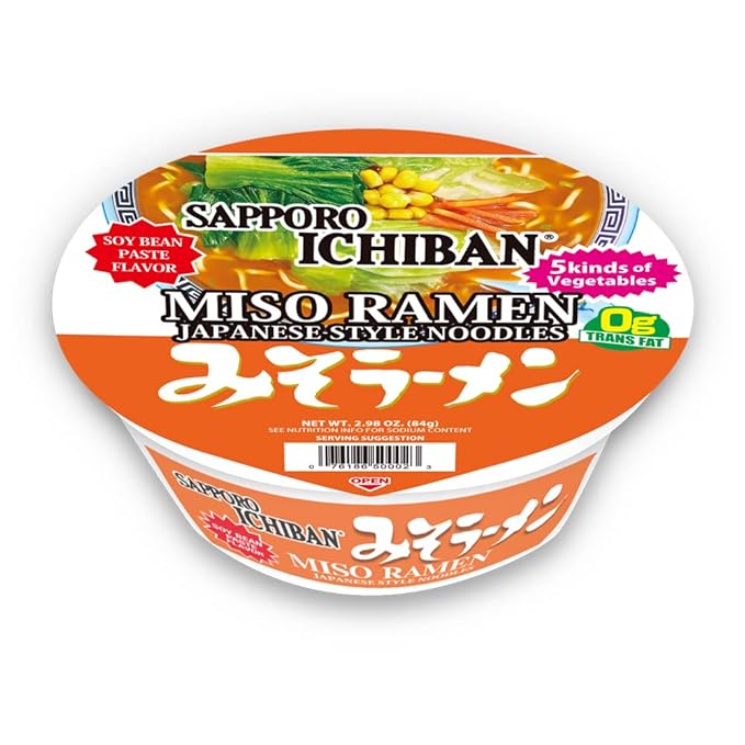 [SAPPORO ICHIBAN] Miso Ramen Bowl (Donburi) Noodles No. 1 Tasting Japanese Instant Cup Noodles (2.94 oz x 12 Bowls) (Miso)