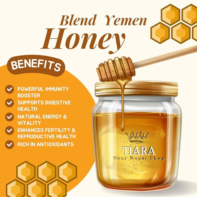 TIARA Yemeni Honey Blend – Samār Hadrami &amp Douani Sidr – 100% Raw Pure &amp Natural CFIA Certified Unpasteurized Packed in Canada Premium Quality – 14 Fl Oz 400g + Free Honey Dipper Gift