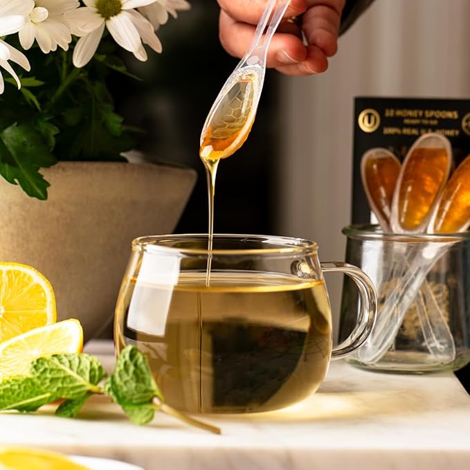 Some Honey Raw &amp Unfiltered Honey Spoon Stirrers – 100% Pure U.S. Honey USDA Grade A Kosher All-Natural – Individually Wrapped Single-Serve Spoons for Tea Coffee &amp Travel – 50 Pack