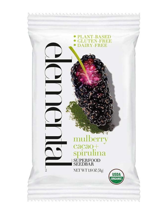 Elemental Superfood Seedbars Mulberry Cacao + Spirulina 1.8 Ounce - 12 Pack 100% Certified Organic Non-GMO Verified Gluten Free Dairy Free Plant Based