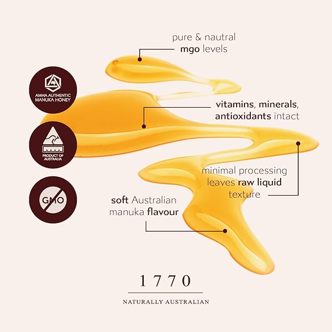 1770 Naturally Australian MGO 500+ Manuka Honey Sticks 30 x 15g Organic Honey for Tea Yogurt &amp Travel Snacks