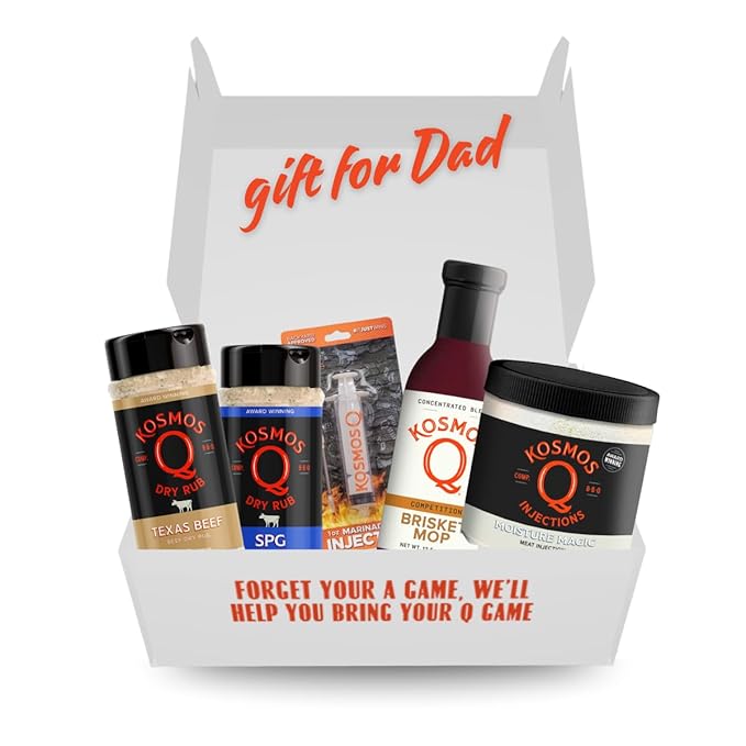 Kosmos Q BBQ Brisket Box Gift Set for Men or Dads Includes Texas Beef Rub SPG Rub Brisket Mop Moisture Magic &amp 1oz Injector Seasoning for Beef Steak &amp More