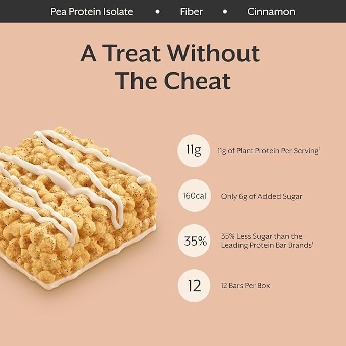 ProMix Nutrition Protein Plant Based Puff Bars - Snickerdoodle - Marshmallow Crispy Treat - High Protein &amp Low Calorie - 12 Bars