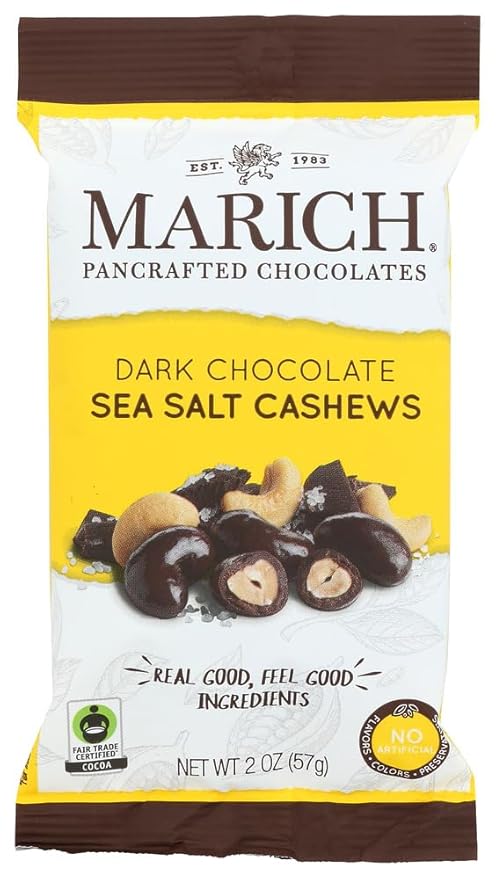 Marich Premium Dark Chocolate Sea Salt Cashews 2.3-Ounce (Pack of 12)