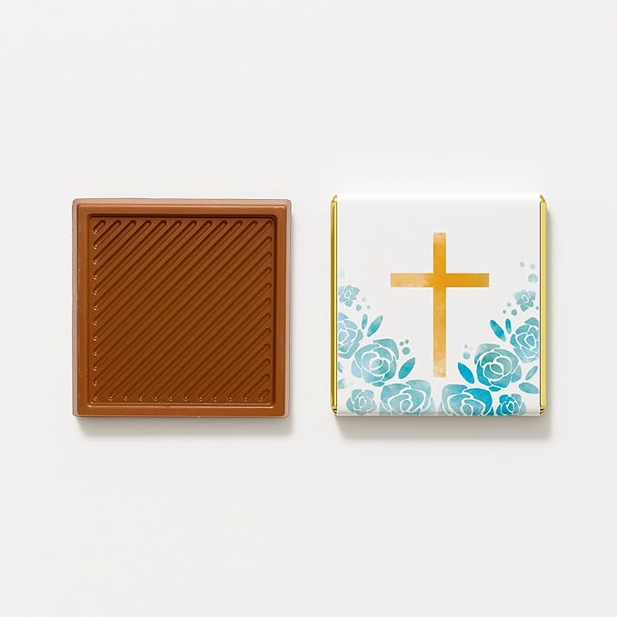Baptism Favor Chocolates – 9 Cross Designs 7g Neapolitan Mini Bars Religious Party Favors Bulk Pack (50 pcs)