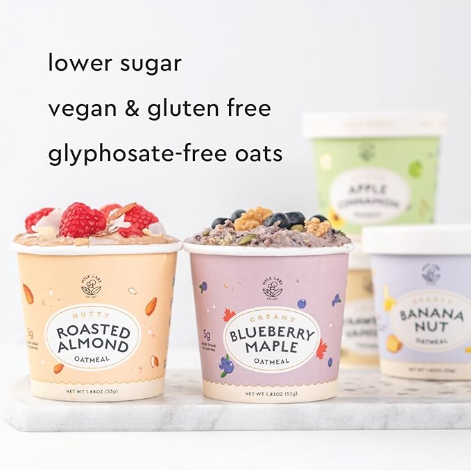 Mylk Labs Protein Oatmeal Cups Variety Pack – Almond Blueberry Maple - Low Sugar Breakfast with Superfoods – Quick &amp Easy Instant Oatmeal Gluten Free (24 Pack)