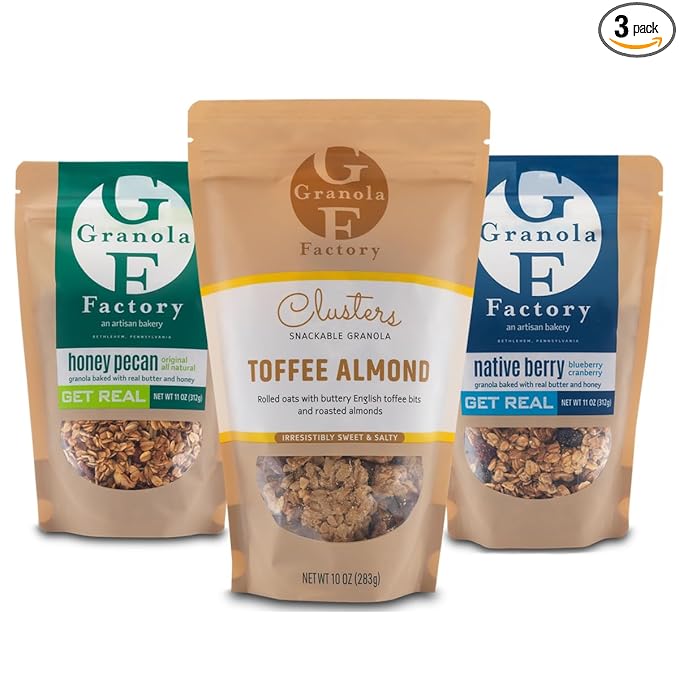 Granola Factory 3-Flavor Variety Pack - Native Berry All-Natural Sweet and Salty Breakfast Cereal and Snack (11 ounces) Honey Pecan All-Natural Sweet and Salty Breakfast Cereal and Snack (11 ounc
