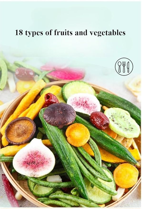 Instant Dried Vegetables and Fruits Chips 8.8 ounce/can 10 Types of Instant Dried Fruits and Vegetables Chips Mixed FruitsOkra Yellow Peach Figpurple Potato Fruit SnacksVegan (6 Cans)
