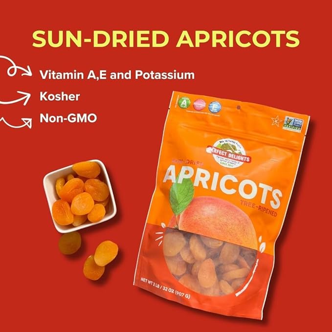 Perfect Delights Sun-Dried Turkish Apricots Vegan &amp Healthy Fruit Snack for Kids and Adults - Single Pack (32 oz)