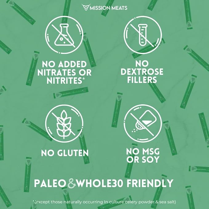 Mission Meats Beef Sticks – 100% Grass Fed Beef Zero Sugar Healthy Snacks Individually Wrapped Gluten Free Non-GMO Original 1oz (Pack of 10)