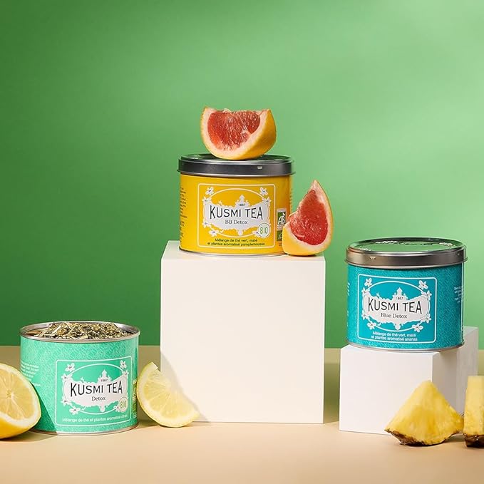 Kusmi Tea - Detox - Organic Blend of Green Tea Mate &amp Lemon - Lemongrass Rose Hip and Lemon Flavours - Enjoy Hot or Iced - Loose Leaf Tea - Tin Box of 3.5 oz - Quantity for about 50 cups