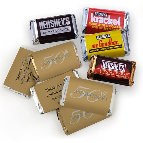 50th Anniversary Bulk Assorted Chocolate Mix Party Favors (1.62lbs 110 Count)- Golden Anniversary Candy with Hershey's Kisses Miniatures &amp Peanut Butter Cups