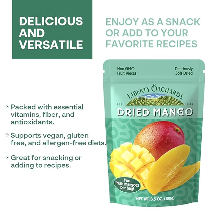 Liberty Orchard Organic Dried Mango - Naturally Sweet Fruit Snacks for Healthy Digestion &amp Busy Lifestyles - Sof Dried Two Fresh Mangos - Healthy Snack Ideal for Recipes &amp On-the-Go Energy - 5