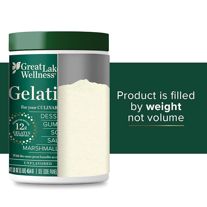Great Lakes Wellness Beef Gelatin Powder for Culinary Needs - Perfect for Gummies Marshmallows Desserts and more - Unflavored - Grass-Fed Kosher Keto Non-GMO 16 oz