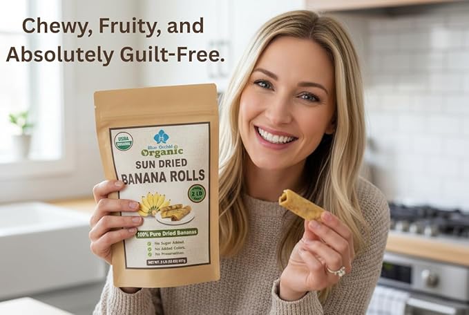 Organic Sun Dried Banana Snacks - Natural Fruit Leather No Sugar Added - No Preservatives - Unsulfured - Soft and Chewy - Bulk Value Pack (2 LB)