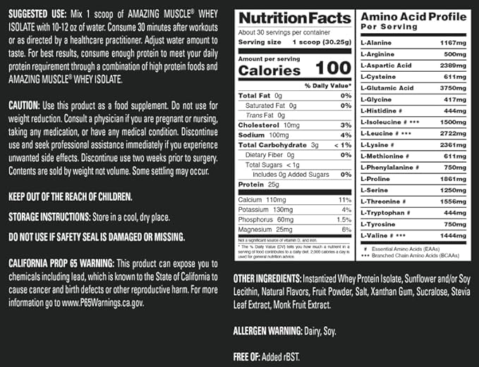 Amazing Muscle Whey Protein Isolate Powder | 25 Grams Protein Per Serving | 100% Whey Isolate | Zero Fat | Made in USA (2 LB Banana)