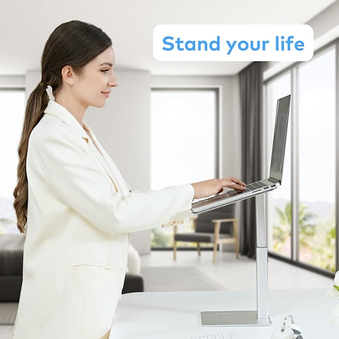 Laptop Stand for Desk Ergonomic Aluminum Laptop Stand Adjustable Height from 7-15 Sitting and Standing Laptop Riser for 10-17 Notebook