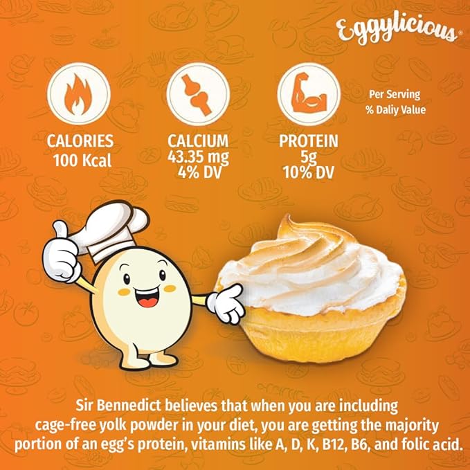 Eggylicious | PACK of 4 | Cage-Free Egg Yolk Powder 11 oz (312 gm) | Made in USA from Humanely-Raised Cage-Free Eggs | Perfect for Smoothies Puddings Baking Sauces | Non-Bioengineered
