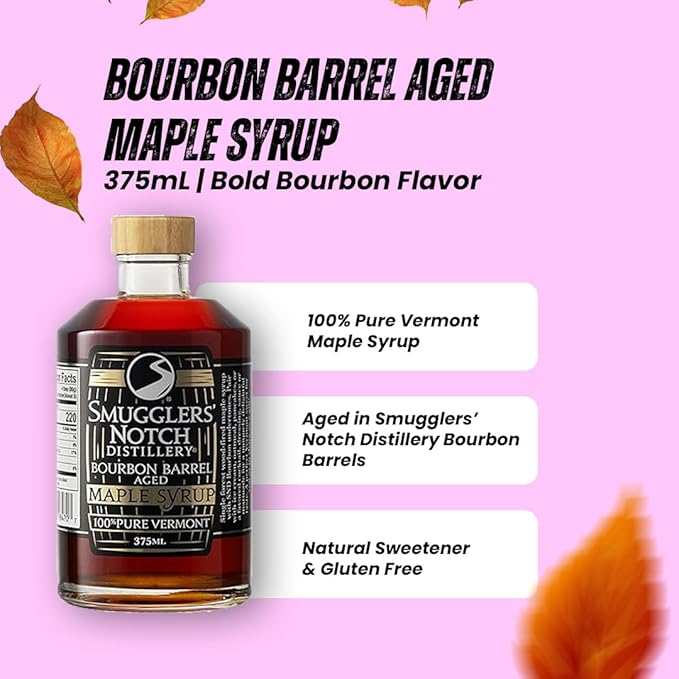 Smugglers’ Notch Maple Works – Bourbon Barrel Aged – 100% Pure Vermont Maple Syrup – Natural Sweetener &amp Gluten Free – Rich Taste – Waffles and Pancakes Cocktails Marinades 12.68 Fl Oz. (375 mL