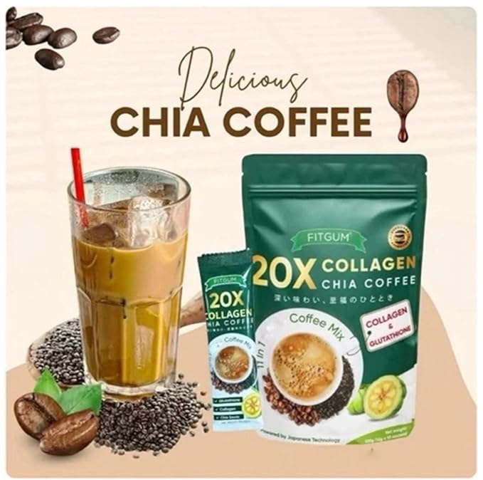 20X Collagen Chia Coffee Mix with Glutathione Japanese Technology 10 Sachets 120g