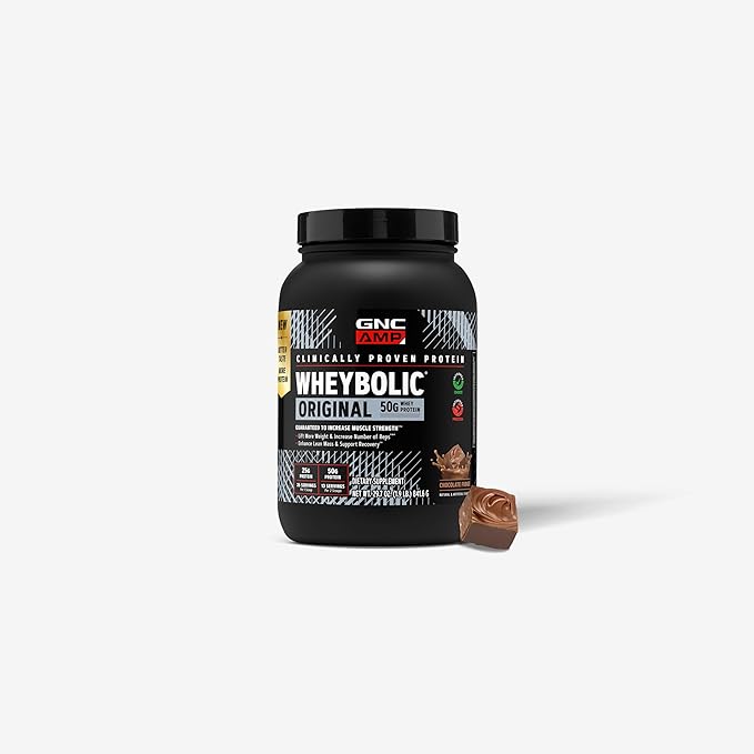 GNC AMP New Wheybolic- Clinically Studied Whey Protein Powder for Workouts &amp Active Lifestyles- High Leucine Content- Smooth Mixing Drink Mix for Fitness Shakes- Chocolate Fudge- 29.7 Oz (13 Servi