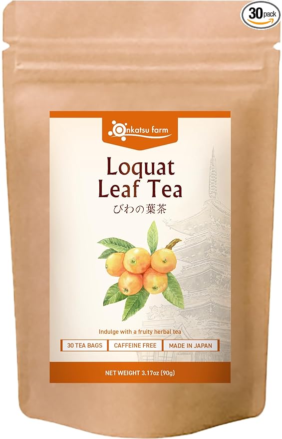 Onkatsu Farm Loquat Leaf Premium Japanese Tea Bags (Nispero Tea) Sweet Herbaceous Flavor Hot or Iced Caffeine Free 30 Total Tea Bags