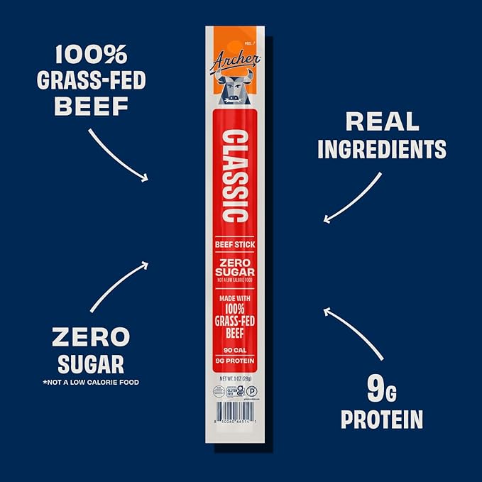 Archer Jerky Classic Beef Sticks - Grass Fed Beef Sticks Individually Wrapped Jerky Snack Packs Bulk Gluten Free Paleo Keto - 1 oz (Pack of 36)