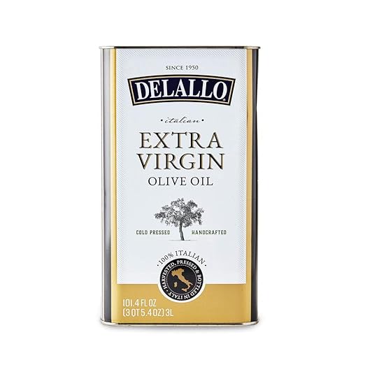 DeLallo Extra Virgin Olive Oil Made in Italy Bulk Size Container Made with Cold Pressed Olives Non-GMO Kosher Vegan All Natural 3 Liter Can