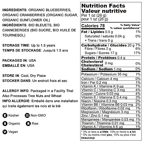 Food to Live Organic Essential Berries Mix 2.5 Pounds Non-GMO Dried Blueberries and Cranberries. Unsulfured Kosher. Gently sweetened. Lightly Coated with Organic Sunflower Oil. Vegan Bulk