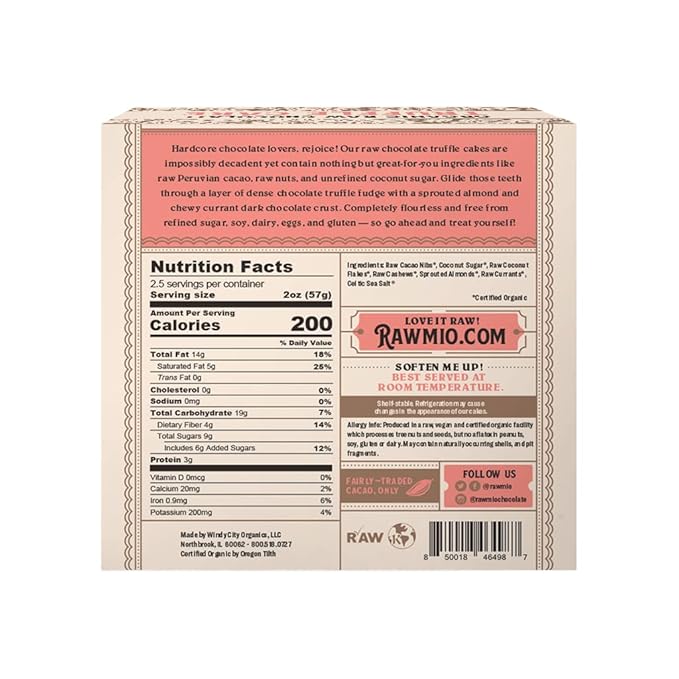 Rawmio Mini Chocolate Truffle Cake - 5 oz. Raw Organic Vegan Gluten-Free - 6 Packs