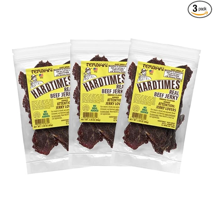 Hardtimes Handcrafted Beef Jerky - Teriyaki Flavor - 3 Pack of 2.25 oz. Bags