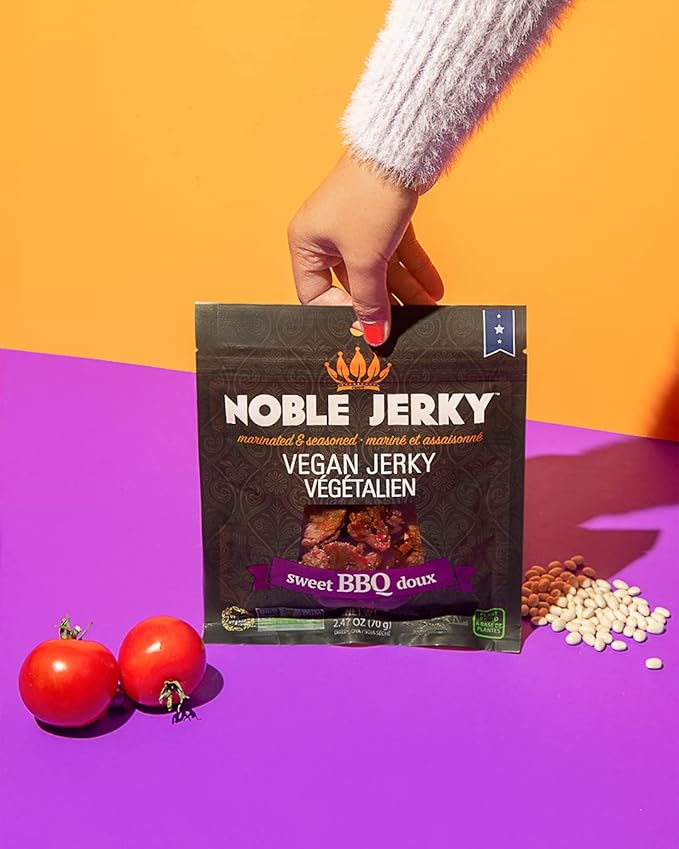 Noble Jerky – Vegan Jerky Plant-Based High Protein Snack Vegetarian Non-GMO BBQ Flavor 12 Pack (70g Bags) 14g Protein Per Bag