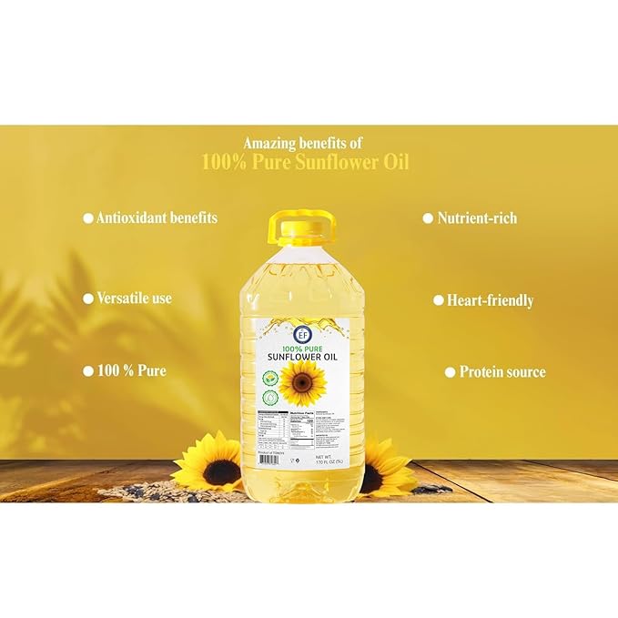 Eastern Feast - 100% Pure Sunflower Oil (5 L) 1.32 Gallon High Heat Neutral Cooking Oil
