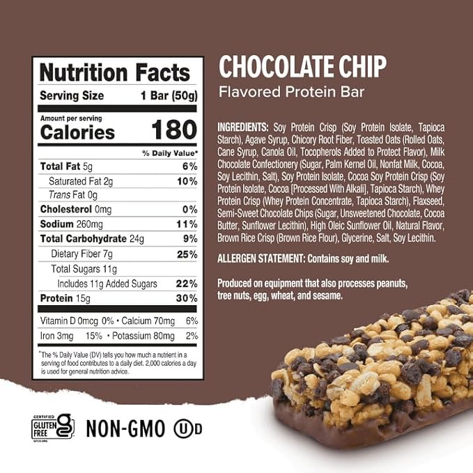 Ready Bar Protein Chocolate Chip 5 Count (Pack of 6)