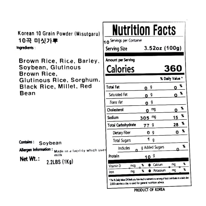 Korean 10 Mixed Roasted Misugaru Grain Powder Good for Breakfast with milk 10곡 미숫가루 2.2 Pound