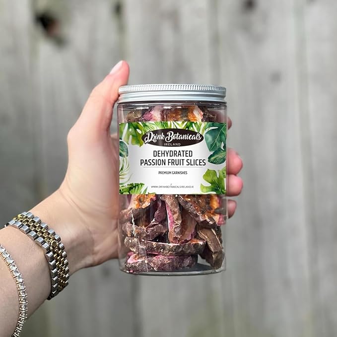 Drink Botanicals Ireland | Dehydrated Dried Passion Fruit Slices | 20+ Slices Approx | 100% Natural | Passion Fruit For Garnishing Cocktails Mocktails Cakes | 40 Grams | 1.41 oz | PET Recyclable Jar