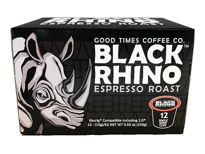 Good Times Coffee Co. Black Rhino Espresso Roast Coffee Single Serve Pods 12 Count (Pack of 3)