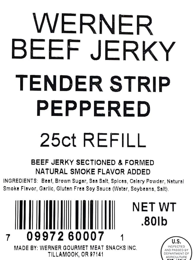 Werner Tender Strips Peppered Beef Jerky - Pack of 25 Jerky Strips - Made in the USA