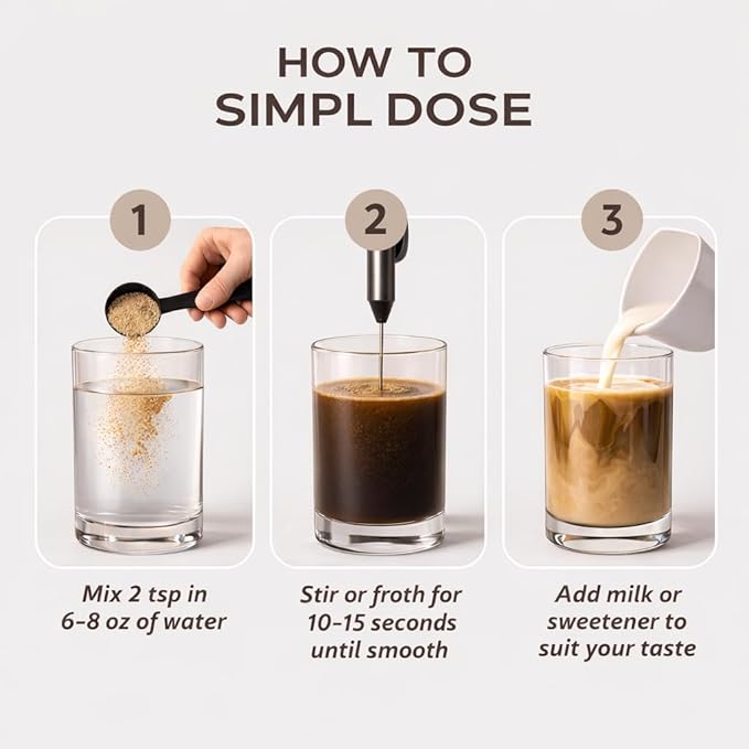 SIMPL DOSE Everyday Mushroom Coffee (55 Servings) | Focus and Energy | Instant Coffee with Lion’s Mane Chaga Cordyceps Reishi &amp More