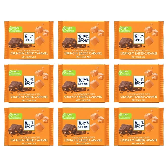 Ritter Sport Milk Chocolate with Crunchy Salted Caramel 3.5 oz Bars 12 Count